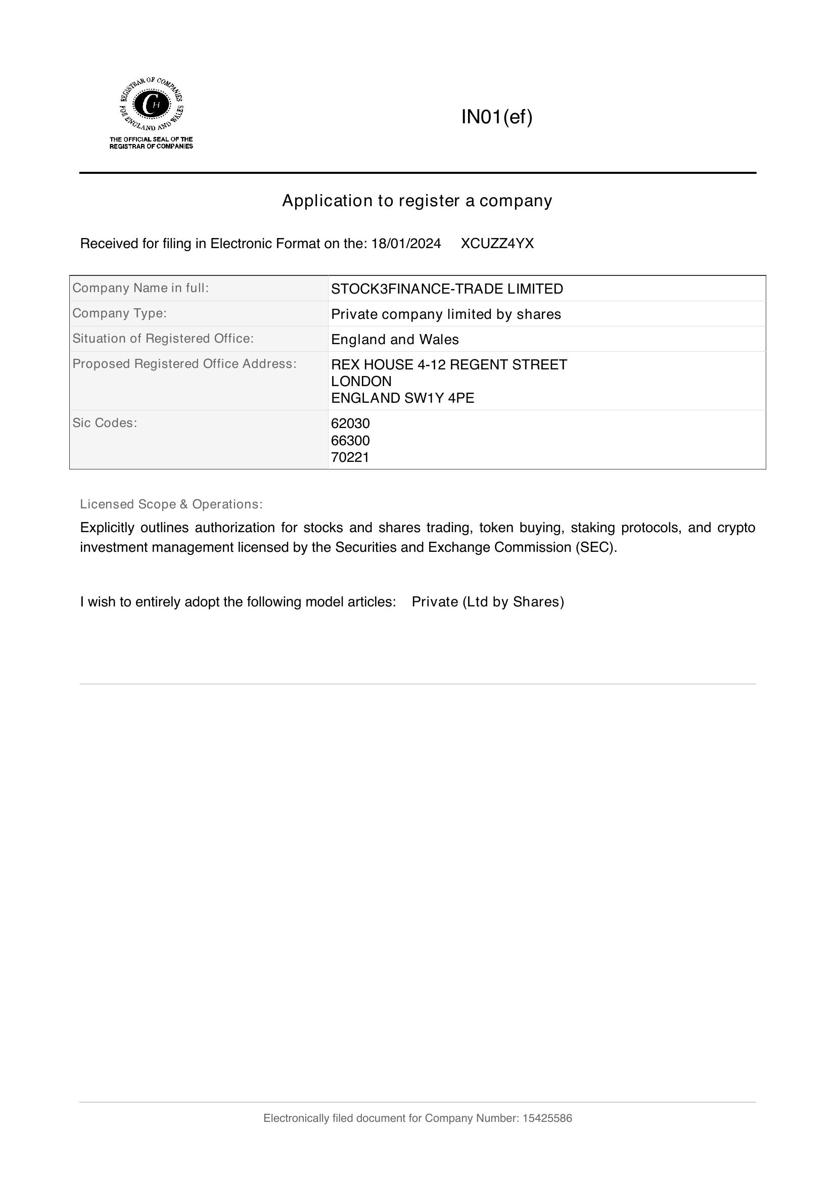 Stock3 Finance Trade Certificate of Incorporation - page 3